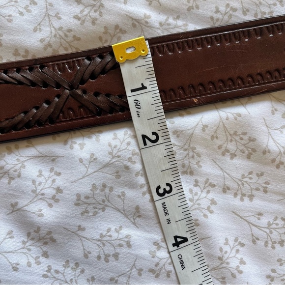 Western Lace Brown Leather Belt Silver Metal Tone Removeable Buckle 32" x 1.5 - Picture 7 of 7